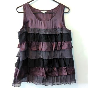 Garnet Hill Ladies Silk/Cotton Tiered Ruffled Tank Top Brown/Black Size …
